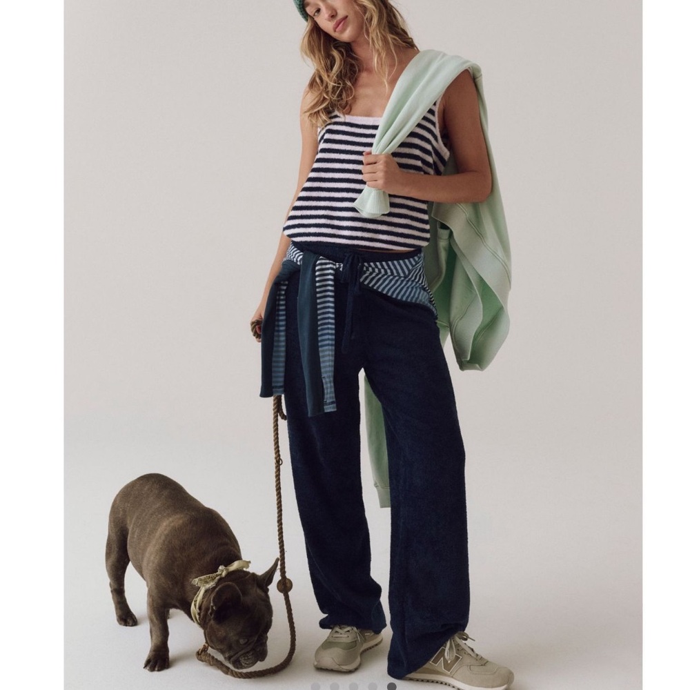 NWT Free People cozy set top is XS/S and pants M/L navy striped